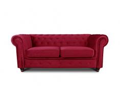 Sofa Chesterfield Asti 2-Sitzer, Couchgarnitur 2-er, Sofagarnitur, Couch mit Holzfüße, Polstersofa - Glamour Design, Velours (Rot (Velvet 59))