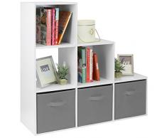 Hartleys Würfelregal in Weiß, mit 6 Fächern u. 3 Schubkästen in Grau