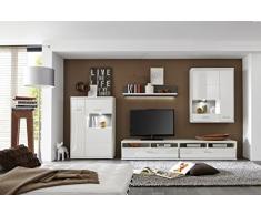 Dreams4Home Wohnkombination Lecce V weiß Hochglanz Nachbildung, 5-teilig, optional mit Beleuchtung, Schrank, TV-Schrank, TV Element, Wohnwand, Wohnelement, Wohnzimmer, Regalwand, Highboard, Vitrine, Beleuchtung:mit Beleuchtung
