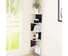Eckregal Wanddekoration aus Holz Eckregal Hängeregal Wandregal Bücherregal Eckregal Trennwand 5-lagig schwarz-weiß Holz Aufbewahrungseinheit Speicher für Wohnzimmer Schlafzimmer Küche Badezimmer