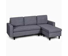 COSTWAY Schlafsofa dunkelgrau, Ecksofa mit Schlaffunktion, Stoffsofa, Eckcouch Eckgarnitur Couchgarnitur