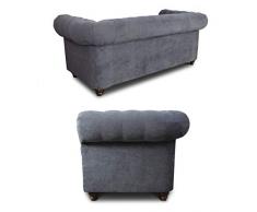 Sofa Chesterfield Asti 2-Sitzer, Couchgarnitur 2-er, Sofagarnitur, Couch mit Holzfüße, Polstersofa - Glamour Design (Grau (Capri 09))