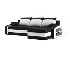 Sofini Ecksofa Hewlet mit Regal und Schlaffunktion! Best ECKSOFA! Eckcouch mit Bettkasten! (Haiti 17+ Haiti 0- Regal rechts)
