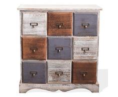 Rebecca Mobili Schubladenkommode 9 Schubladen, Sideboard Weiß, Holz, Shabby Chic, Schlafzimmer Wohnzimmer – Maße: 63 x 60 x 23 cm (HxLxB) - Art. RE4077