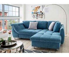 lifestyle4living Ecksofa mit Schlaffunktion | Eckcouch Eckgarnitur Polsterecke L Couch Sofa L Form | Wohnlandschaft inkl. Rückenkissen und Zierkissen | Stoff Blau