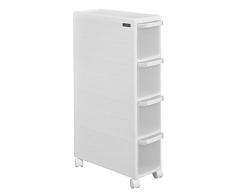 SoBuy® FRG41-W Rollwagen mit Vier Schüben Nischenwagen mit 2 Deckplatten Schubladencontainer Küchenregal weiß Breite: 18cm