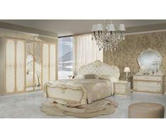 LIGNEBLE Tatum Lack elfenbeinfarben Schlafzimmer Barock Set mit Schrank 6 Türen + Bett 160/200 + 2 Nachttische + Kommode + Spiegel