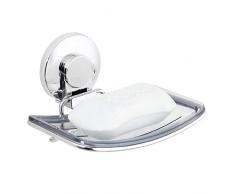 LEVERLOC Seifenschalehalter mit Saugnapf Seifenschale ohne Bohren Bad Seifenhalter Wandmontage Seifenschale Dusche Saugnapf, Abnehmbar Seifenkorb für Badezimmer Küche-Verchromt