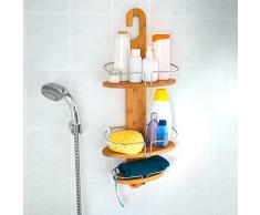 Relaxdays Duschregal aus Bambus zum Einhängen HxBxT: ca. 71 x 29,5 x 13,5cm Badregal mit 3 Ablagen und 2 Haken aus feuchtigkeitsresistentem Holz Hängeregal für die Dusche praktische Duschablage, natur