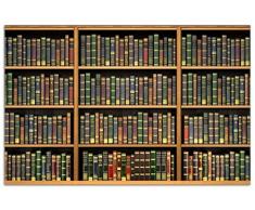 Wallario Herdabdeckplatte/Spritzschutz aus Glas, 1-teilig, 80x52cm, für Ceran- und Induktionsherde, Motiv Bibliothek - Regal voller Alter Bücher