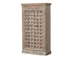 Casa Moro | Orientalischer Schrank Afet 105x45x190 cm (B/T/H) 2 türig mit handgeschnitzer Front im Kolonialstil | schmale Hochkommode | Echtholz Kleiderschrank für einfach schöner Wohnen | CA312300