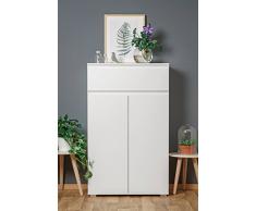 lifestyle4living Kommode, Sideboard, Anrichte, Highboard, Schrank, Flurkommode, Schlafzimmerkommode, weiß, Weiss, matt, 2-türig, 1 Schubkasten, Maße: ca. 80/131/40 cm