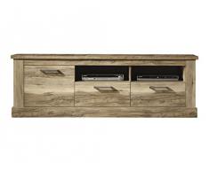 trendteam Wohnzimmer Lowboard Fernsehschrank Fernsehtisch Montreal, 186 x 61 x 52 cm in Nussbaum Satin Dekor mit zwei offenen Fächern, zwei Schubkästen und viel Stauraum
