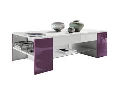 Couchtisch Beistelltisch Wohnzimmertisch Clip in Weiß mit Blenden in Brombeer Hochglanz