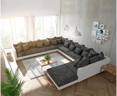 DELIFE Couch Clovis modular - Ecksofa, Sofa, Wohnlandschaft & Modulsofa (Schwarz/Weiss, Sofa XXL Links mit Hocker)