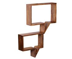 KS-Furniture 2er Set Wandregale Mumbai Massivholz Sheesham Holzregal Landhaus-Stil Hängeregal Echt-Holz Wandboard Natur-Produkt