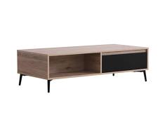 HOMCOM Couchtisch Beistelltisch Sofatisch Fernsehtisch Kaffeetisch 2 x Schublade 2 x Fach Holz Eiche Natur + Schwarz 120 x 56 x 35 cm