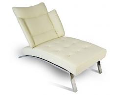 NEUERRAUM Bauhaus Daybed Chaiselongue Lounge-Sessel Relax Liege Couch Sofa Echtleder, Fuß Edelstahl poliert. Abbildung in Leder Creme.