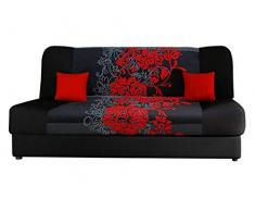 Mirjan24 Schlafsofa Jonas Sving, Sofa mit Bettkasten und Schlaffunktion, Bettsofa mit Blumenmuster, Schlafcouch, Couch vom Hersteller, Wohnlandschaft (Alova 04 + Sving Schwarz + Alova 46)