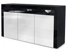 Vladon Sideboard Kommode Valencia, Korpus in Schwarz matt/Front in Weiß Hochglanz mit Rahmen in Schwarz Hochglanz