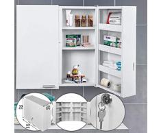 Medizinschrank - abschließbar, 11 Fächer, XXL, Stahl, 2 Tür, 53x53x20cm, Weiß - Medikamentenschrank, Arzneischrank, Erste Hilfe Schrank, Hausapotheke, Apothekerschrank