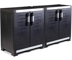Ondis24 2x Werkstattschrank Powercab XXL schwarz, 89x54x99cm, Werkzeugschrank Metall & Kunststoff, Alu Griffe, Kunststoffschrank Einlegeboden bis 45kg, max 115kg belastbar
