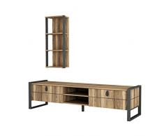 Alphamoebel 4927 Lost Wohnwand Tv Board Lowboard Regal hängend Sideboard Metallfüße, Wohnzimmer, Walnuss Braun, Wandregal Metallrahmen, 184,5 x 34 x 45 cm