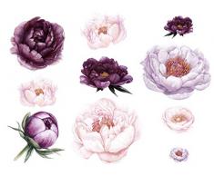 GRAZDesign Wandtattoo Blumen Pfingstrose Vintage - violett Blumenmuster Tapete Schlafzimmer Wandaufkleber über Sofa Bett Kommode/Blattgröße 150x60cm