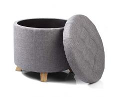 WOLTU Sitzhocker mit Stauraum Fußhocker Aufbewahrungsbox, Deckel Abnehmbar, Gepolsterte Sitzfläche aus Leinen, Massivholz, 44x41 cm, Hellgrau, SH19hgr