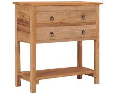 Tidyard Beistellschrank Sideboard Schrank 78 x 35 x 80 cm im Kolonialstil aus massivem Teakholz,Flurtisch Highboard Kommode Standschrank Anrichte Mit 3 Schubladen