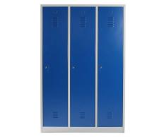 Geräumiger Spind 3 Abteile 40cm Kleiderspind Garderobenschrank Spint Stahl BLAU