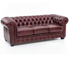 Woodkings® Chesterfield Sofa 3-Sitzer Rot Vintage Echtleder Couch Bürosofa Polstermöbel 3 Sitzer antik Designsofa Federkern unikat Herrenzimmer englisches Leder Stilsofa