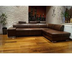 Quattro Meble Ecksofa London II 3z 275 x 200 Dunkelbraun Echtleder mit Ziernaht Sofa Couch mit Bettfunktion und Bettkasten Echt Leder Eck Couch große Farbauswahl