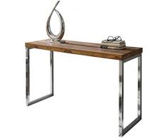 FineBuy Konsolentisch Massivholz Konsole mit Metallbeinen Schreibtisch 120 x 45 cm Landhaus-Stil Sideboard Modern Massiv dunkel-braun Echt-Holz Natur Anrichte PC-Tisch Sekretär Tisch Flur