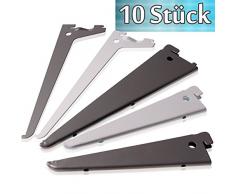 PRIOstahl® REGALTRÄGER FÜR WANDSCHIENEN| 10 TRÄGER | 370 mm | 2-reihig | Weiß |Regalsystem Regalhalter Regal Regalwinkel Regalbodenträger Metall