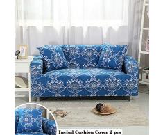 Meiju Floral Sofabezug Sofa Überwürfe L Form Ecksofa Ohne Armlehnen Sofa Abdeckung Antirutsch Sofahusse Elastisch Couchbezug Sesselbezug + 2 Kissenbezüge (2 Sitzer,Eleganter Barock)