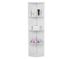 Cocoarm Eckregal Standregal mit 4 Ablagen Holz Regal Bücherregal Dekoregal Holzregal für Wohnzimmer Badezimmer Weiß 120 × 28,3 × 24 cm