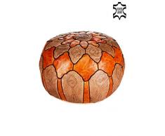 Orientalischer runder Pouf aus Leder ø 60cm Rund 35cm Hoch inklusive Füllung | Marokkanisches Sitzkissen Sitzpouf Kissen Hakam Orange | Marokkanischer Hocker Sitzhocker Fusshocker