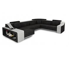 XXL Wohnlandschaft Stoff Sofa schwarz antrazit / platin grau U-Form Ecksofa Design Couch mit LED-Licht Beleuchtung EMPORIO