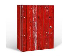 banjado - abschliessbarer Medikamentenschrank 35x46x15cm mit Motiv Rote Holzlatten