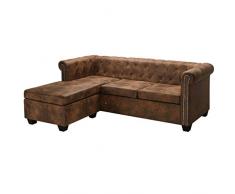 Tidyard Sofagarnituren Chesterfield Sofa in L-Form, Ecksofa mit Bettkasten, Wildleder-Optik Braun, 200 x 140 x 73 cm (B x T x H)