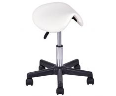 COSTWAY Sattelhocker mit Rollen, Drehhocker höhenverstellbar, Rollhocker Friseur, Arbeitshocker 150kg belastbar, Praxishocker, Kosmetikhocker, Friseurhocker (Weiß)