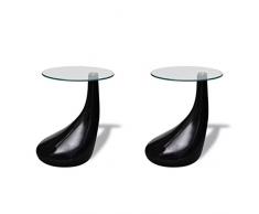 Xingshuoonline 2er Couchtisch Glas Sofatisch Glastisch Rund Beistelltisch Hochglanz Schwarz 42 cm