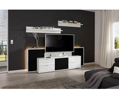 Dreams4Home SoundRoom II, TV-HIFI Center, Fernsehschrank, TV Möbel, Schrank, Hochglanz, weiß, San Remo Eiche, Farbe:Weiß/Weiß Hochglanz - Akkustikstoff Schwarz;Ausführung:Halterung verschiebbar - Full Motion Halterung