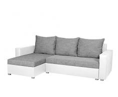 Nowak Mebliebe Universelles Ecksofa Couch Eckcouch Hugo Bett Sofa Schlaffunktion Bettfunktion 235x152x85 cm (Weiß-Grau)