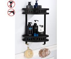 QMQ Duschregal Eckregal Ohne Bohren Duschablage Duschkorb Ecke Selbstklebend , 2 Stück Rostfrei Aluminium Eckablage Duschablage Badregal für Bad - schwarz