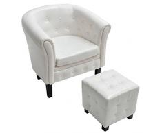 vidaXL Chesterfield Sessel Hocker Weiß Loungesessel Polstersessel Clubsessel