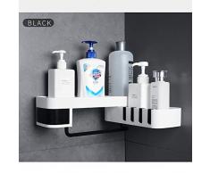 FuLov 180°Drehbares Badezimmer-Eckregal - Ohne Bohren Badezimmer Regal Mit Ablaufloch Mit Versteckten Haken Und Schmuckschatulle, Can Be Use on Balcony Laundry Room and Badezimmer,Schwarz