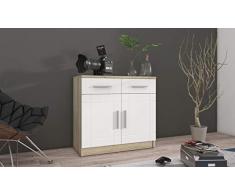 Küchen-Preisbombe Kommode Sideboard Paris 2F-2S Wohnwand Wohnzimmer Anbauwand Weiss + Sonoma Eiche