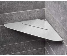 PHOS Edelstahl Design DAE230, 23 x 23 cm breite Eck-Duschablage, Edelstahl massiv, gebürstet, zur Wandverschraubung, inkl. Montagemat, Duschkorb & -auflage, Halterung für Shampoo, Duschgel, Seife